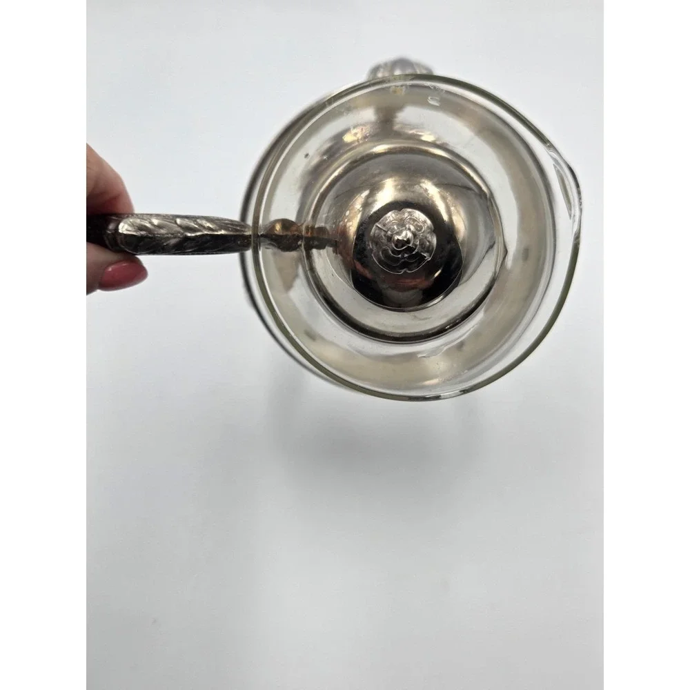 Vintage  Silver Plated Glass Coffee Pot Carafe W / Warming Stand 14.5